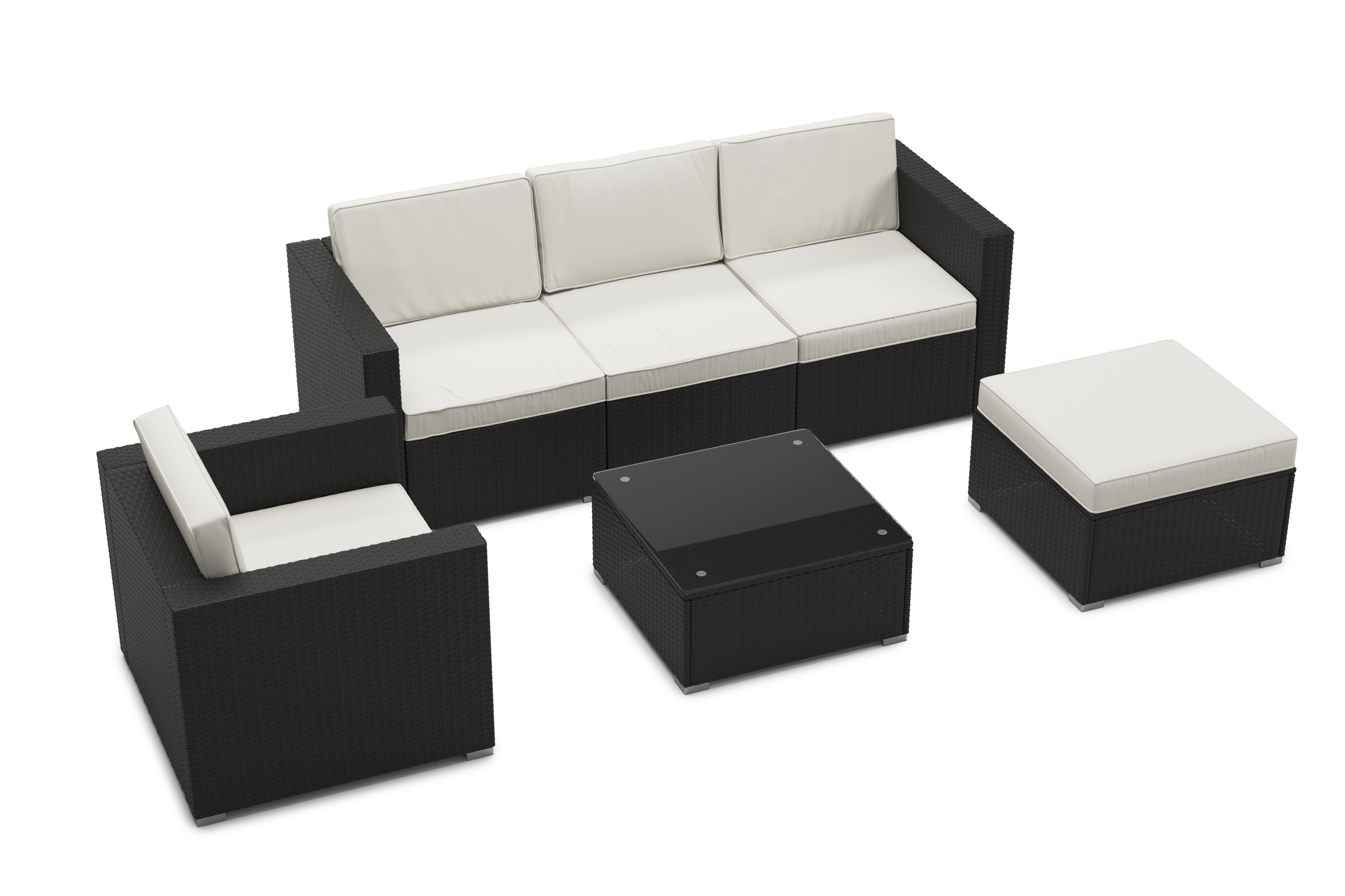 Rattanlounge KAPSTADT schwarz/beige
