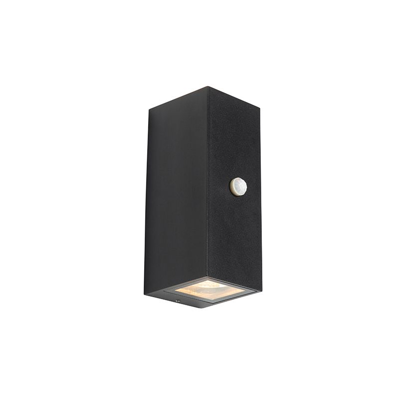 Wandlamp zwart 2-lichts IP44 met bewegingssensor - Baleno