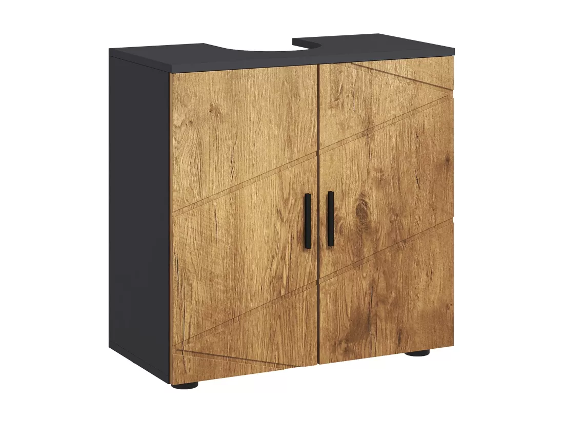Meuble sous-vasque - 2 portes, étagère - dim. 60L x 30l x 60H cm - anthracite aspect bois