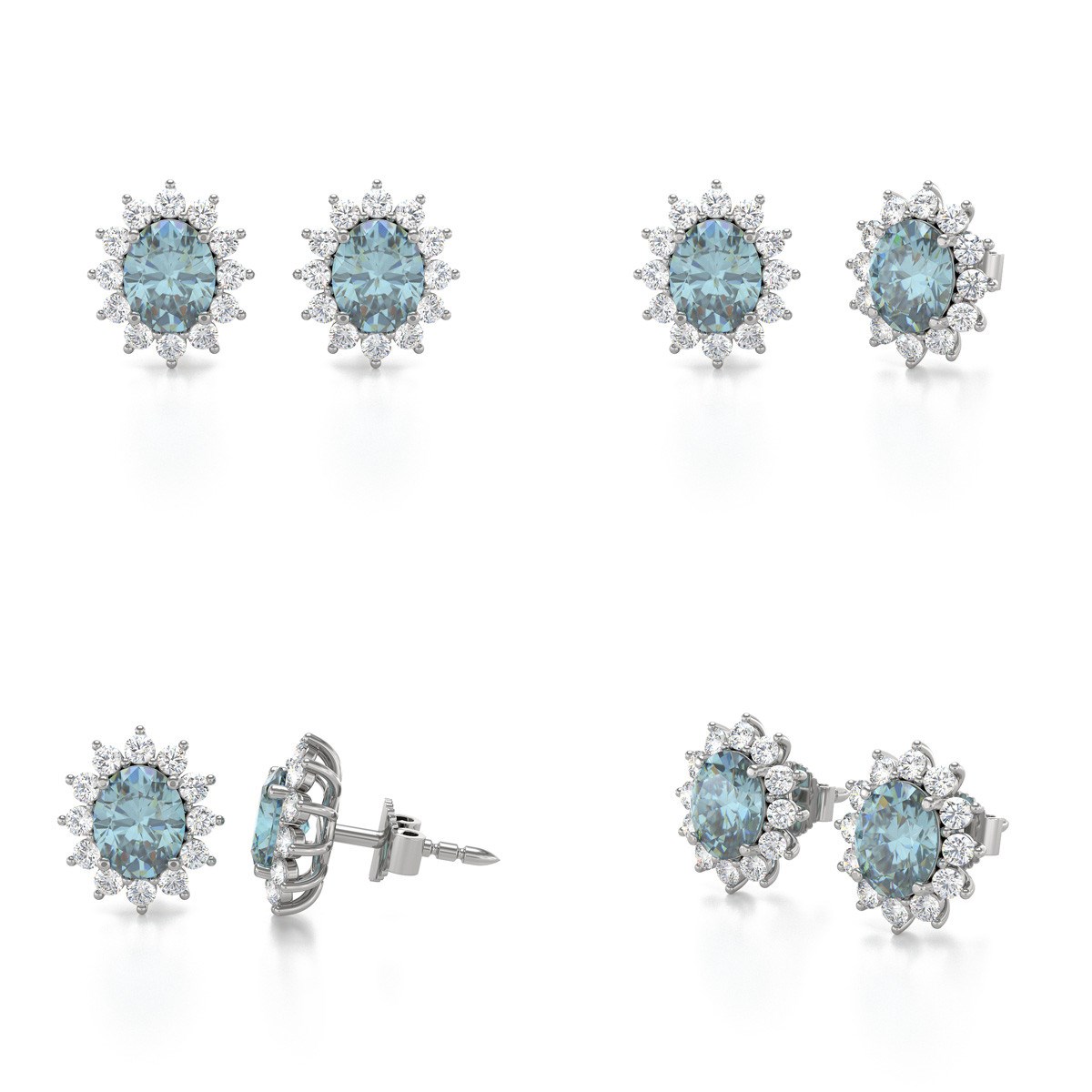 Boucles d'oreilles ADEN Aigue-Marine et Diamants sur Argent 925 1.25grs
