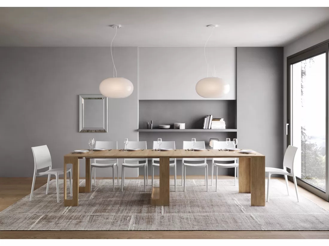 Console extensible 90x42/302 cm Evolve Chêne Nature rallonges internes