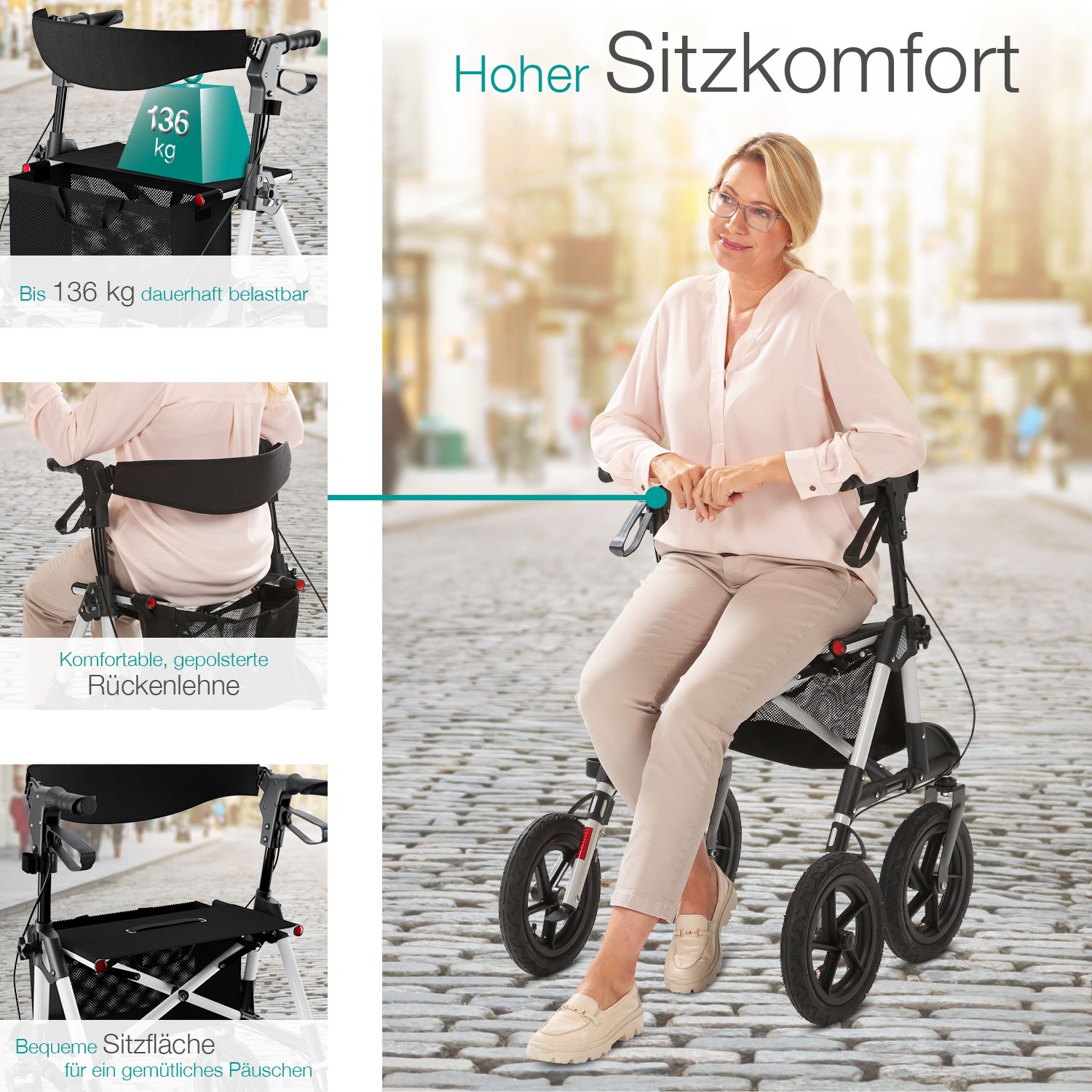 aktivshop Outdoor Rollator mit Luftbereifung »Komfort«