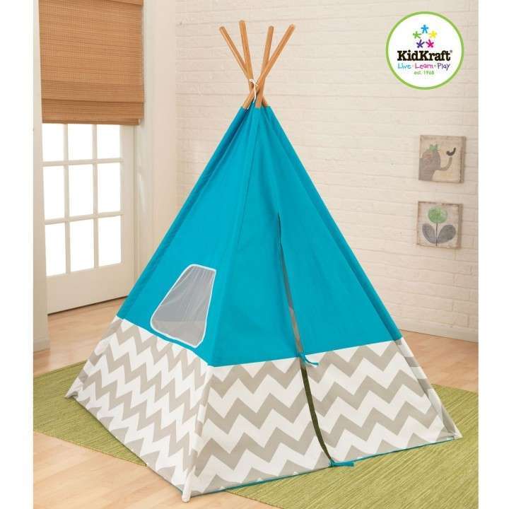 Tipi turquoise à chevron gris et blanc