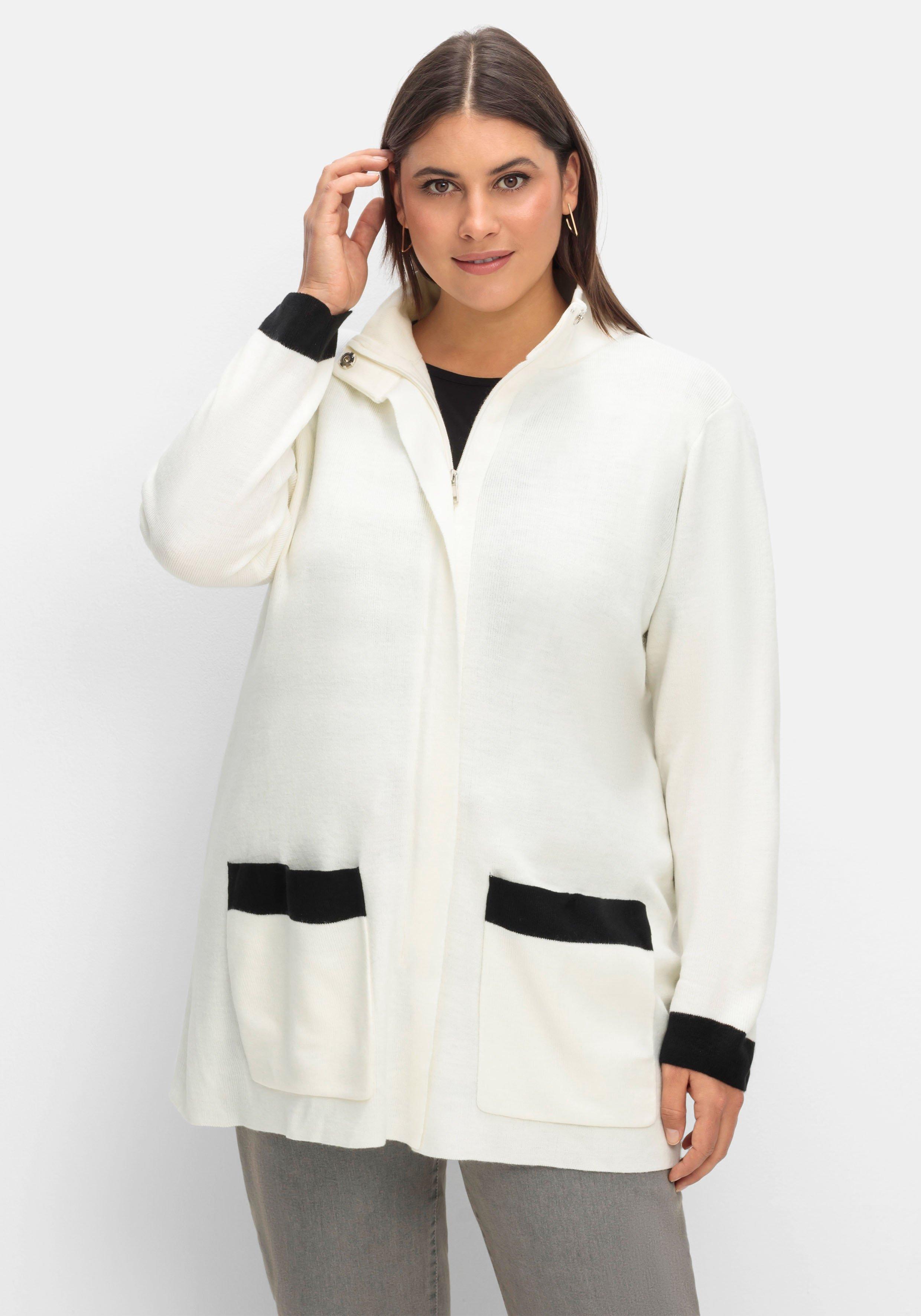 Strickjacke mit verdecktem Zipper und Kontrastdetails