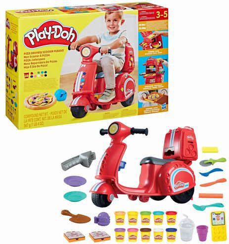 Play-Doh Pizza Bezorgscooter - Speelset - Loopscooter - Speelkeuken - Inclusief 10 Play-Doh potjes en 16 accessoires