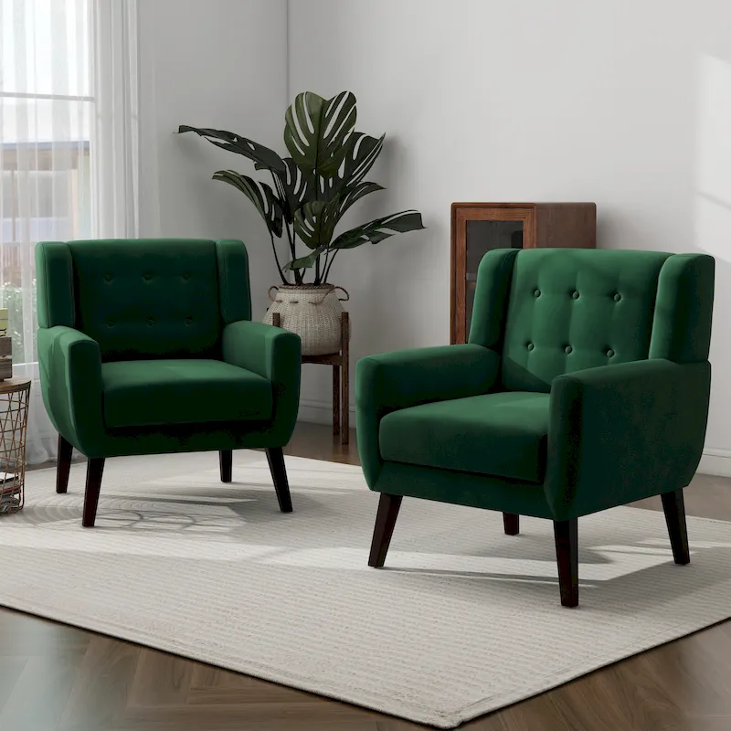 Set of 2 Velvet Living Room Accent Chair Upholstered Armchair