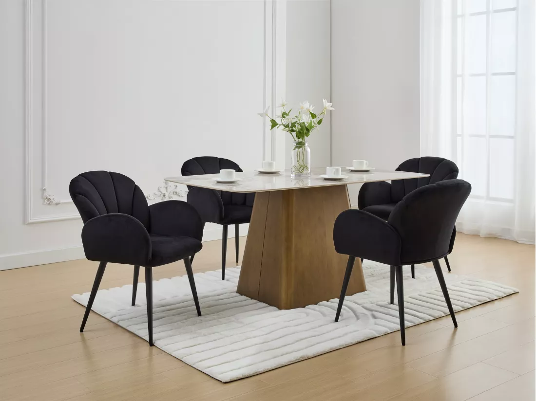 Lot de 6 chaises avec accoudoirs en velours et métal - Noir - LANSENA de Pascal Morabito