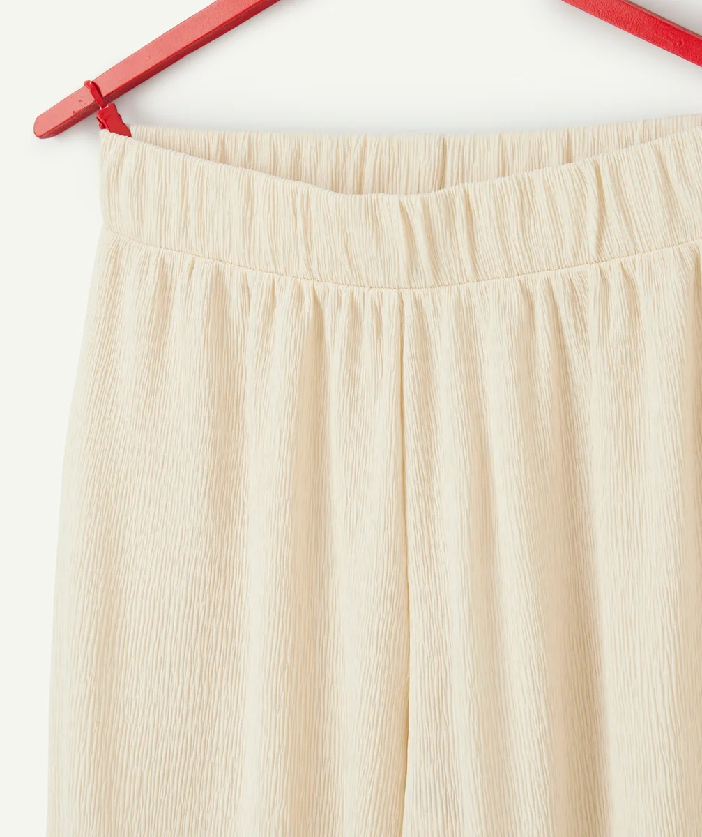 pantalon large et plissé fille en fibres recyclées écru