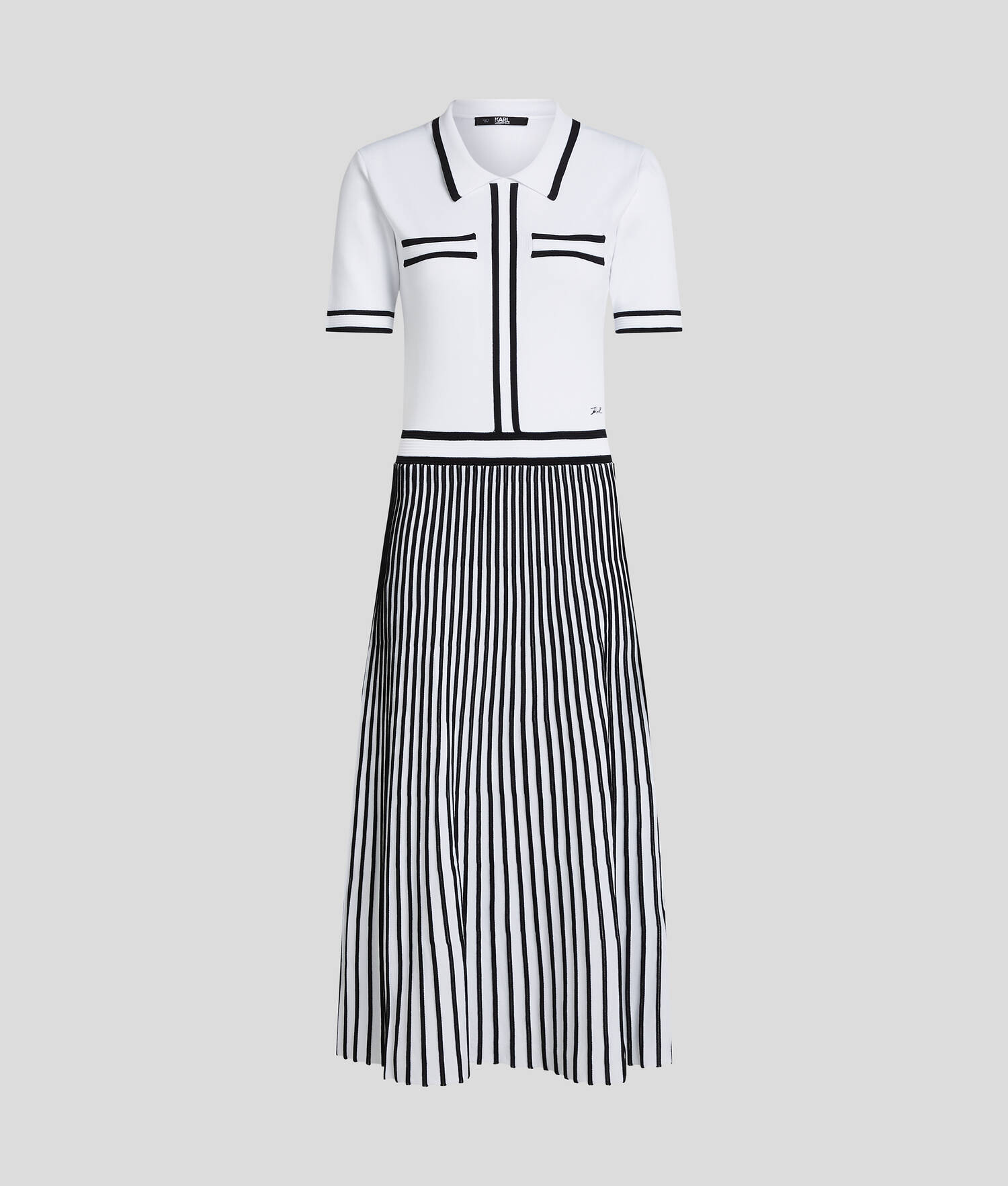 ROBE EN TRICOT PLISSÉE KARL ESSENTIAL - Blanc/Noir