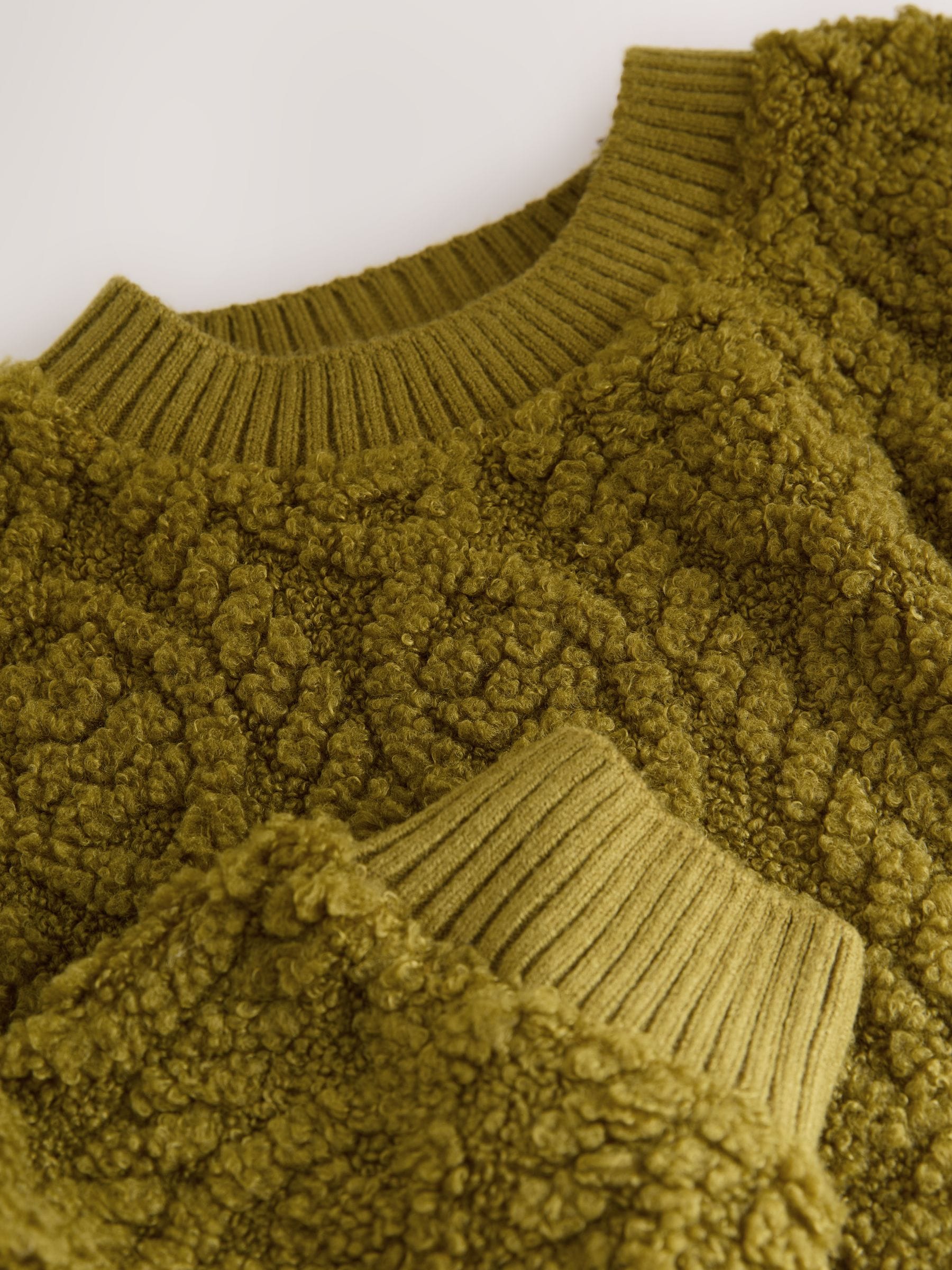 Olijfgroen - Fluffy Soft Borg Cable Long Sleeve Crew Neck Sweatshirt