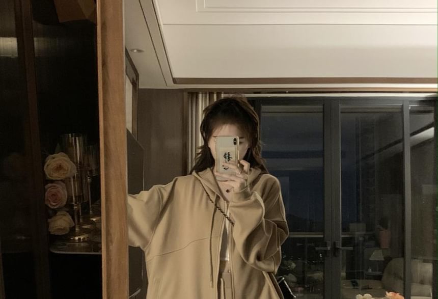 Hanji - Effen oversized hoodie met rits / mini-kokerrok met trekkoord in de taille