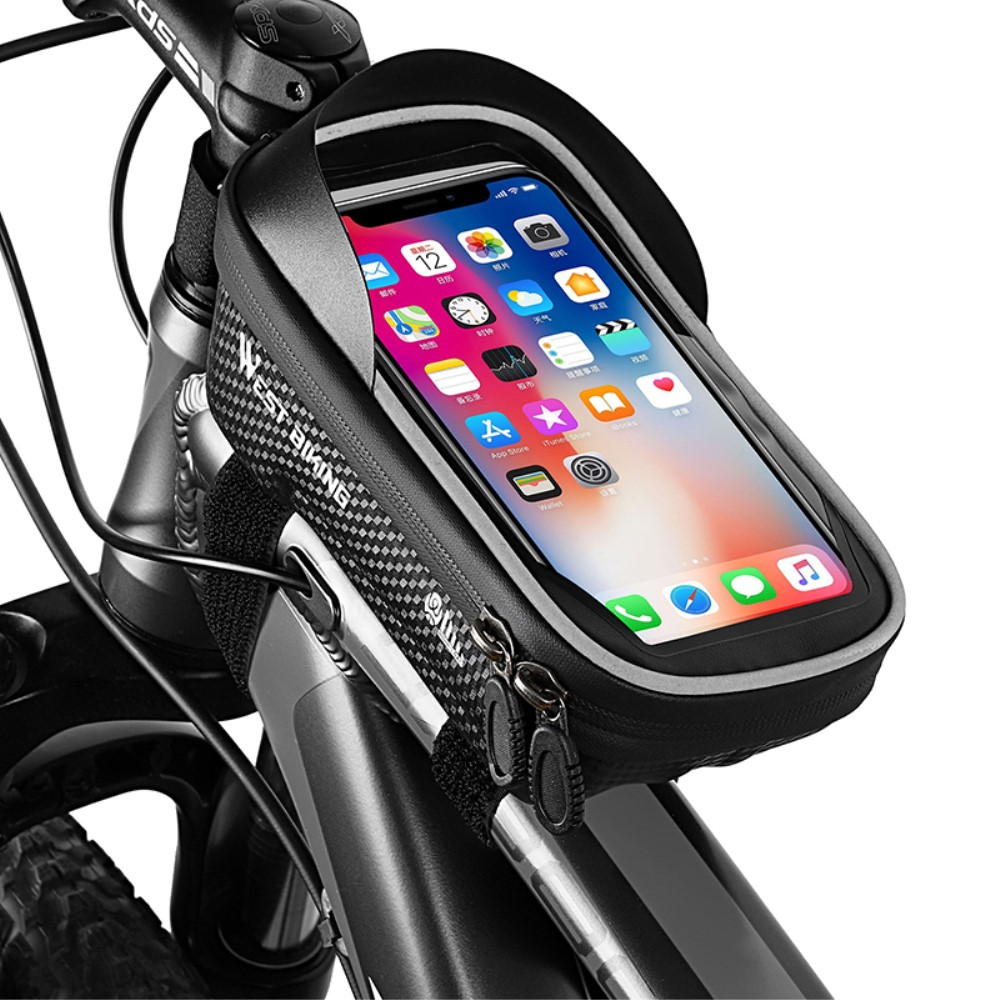 Spritzwasserfeste Gravel Bike Velo Bikepacking Smartphone Tasche für den Fahrrad Rahmen (bis 6.5