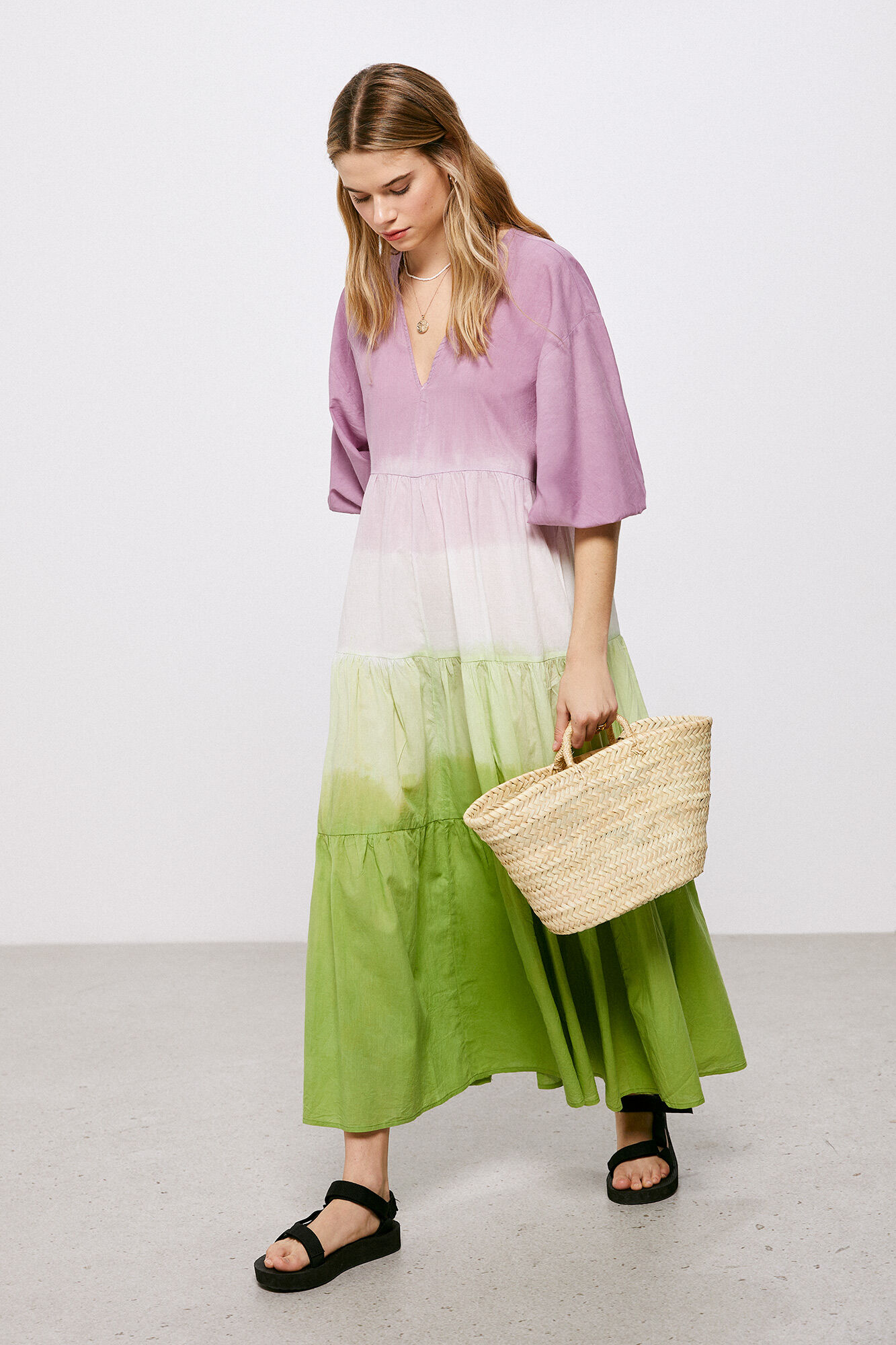 Vestido midi com efeito degradê - roxo