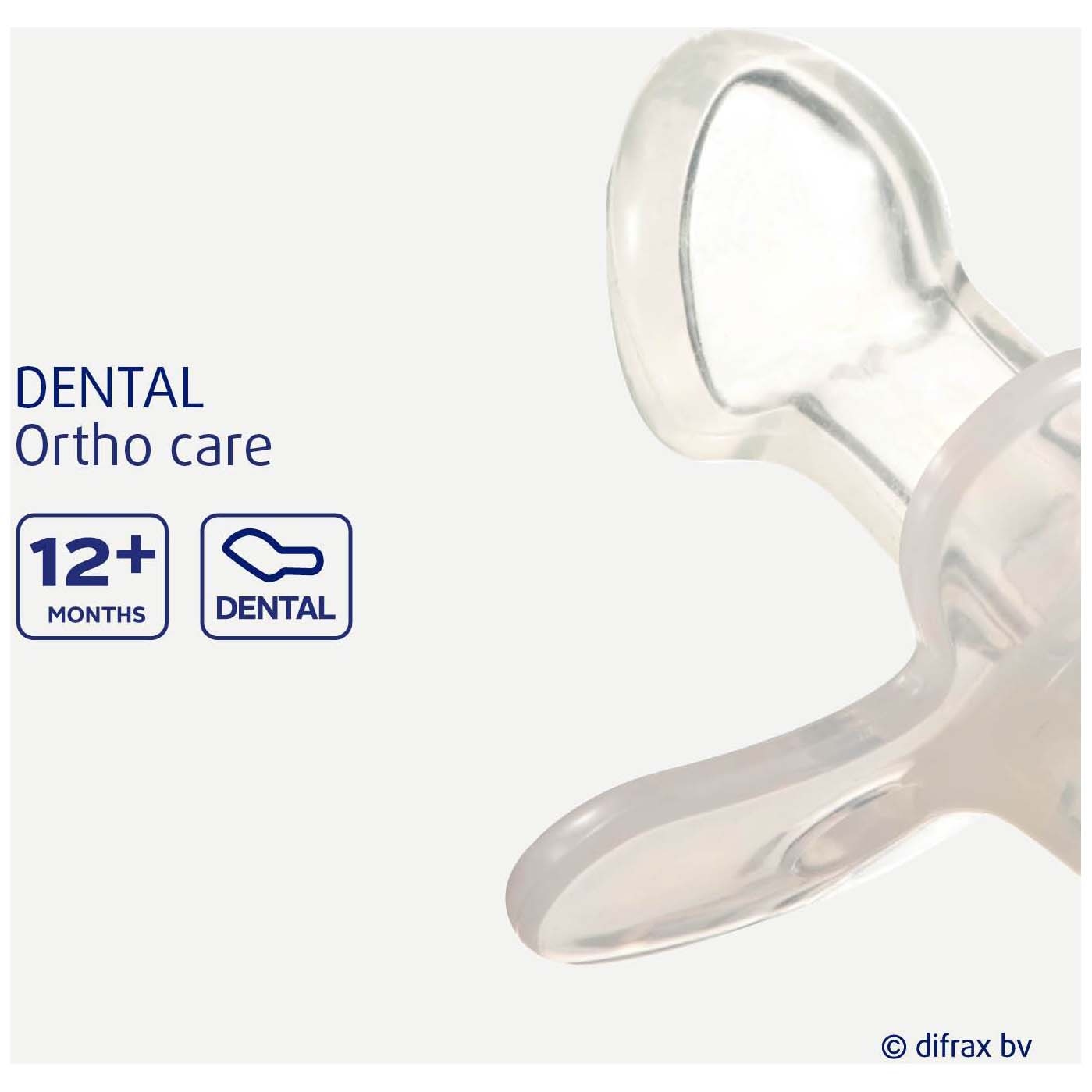 Difrax fopspeen Dental Pure 12+ maanden roze