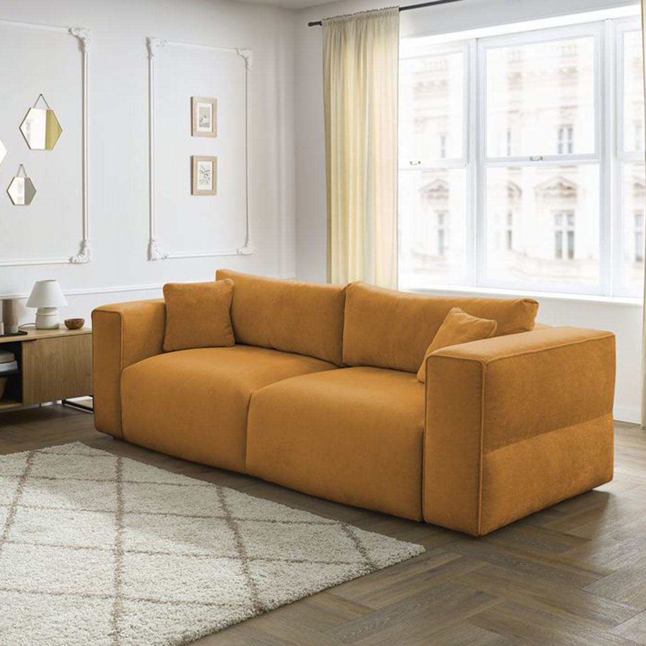 Bobochic Canapé convertible coffre ezechiel orange - 265x109x82 cm