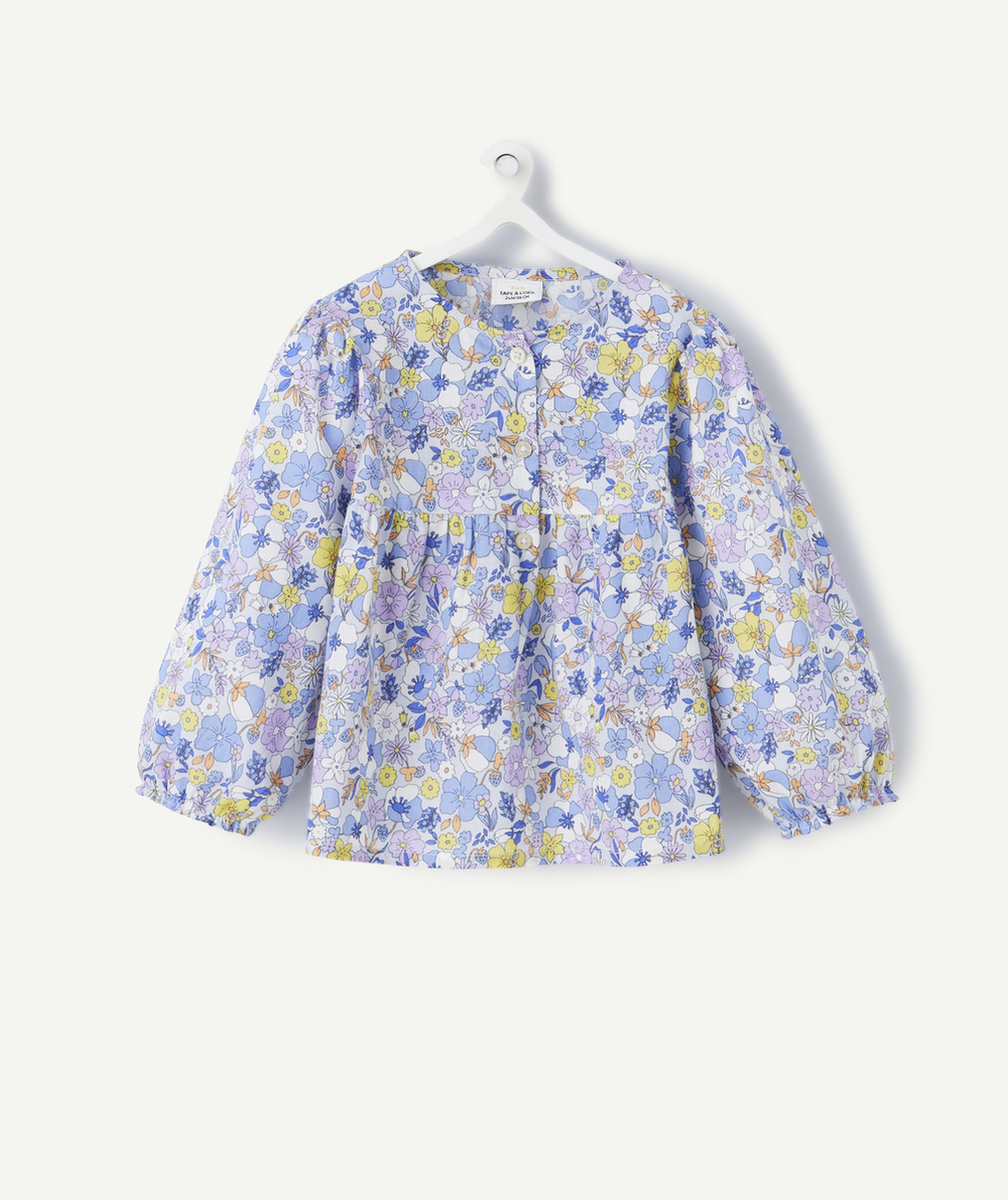 BLOUSE BÉBÉ FILLE EN COTON BIO AVEC IMPRIMÉ FLEURI BLEU
