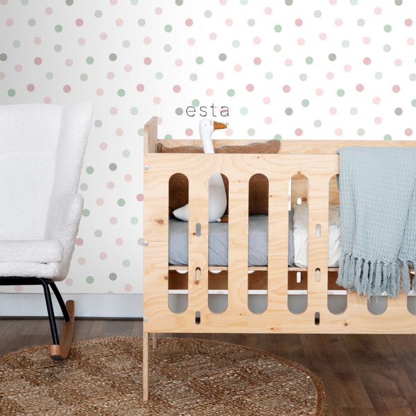Estahome Stippen Behang - Roze / Groen / Grijs