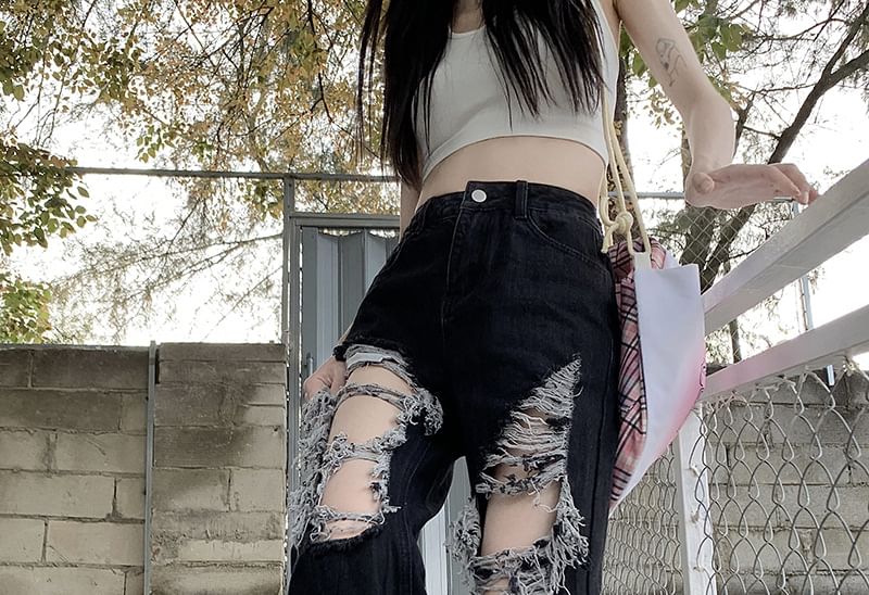 Wisjam - High Rise Distressed Loose Fit Jeans