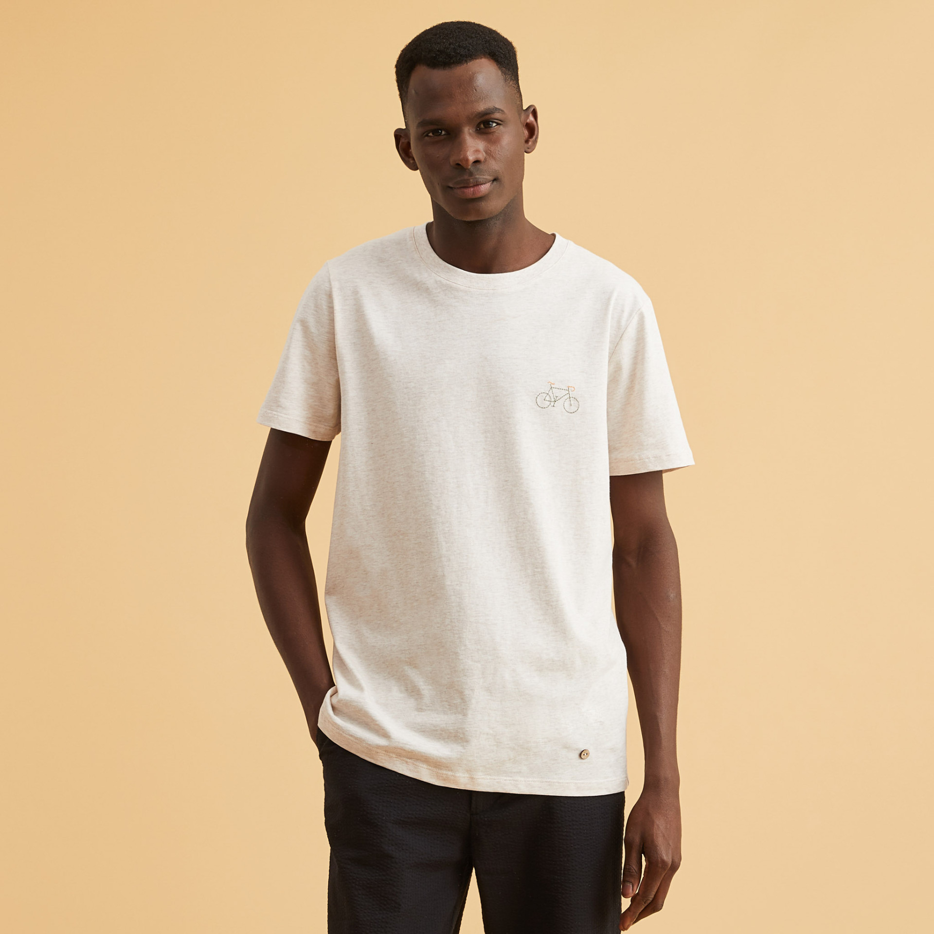 T-shirt col rond beige vélo Coton et coton recyclé - modèle Arcy