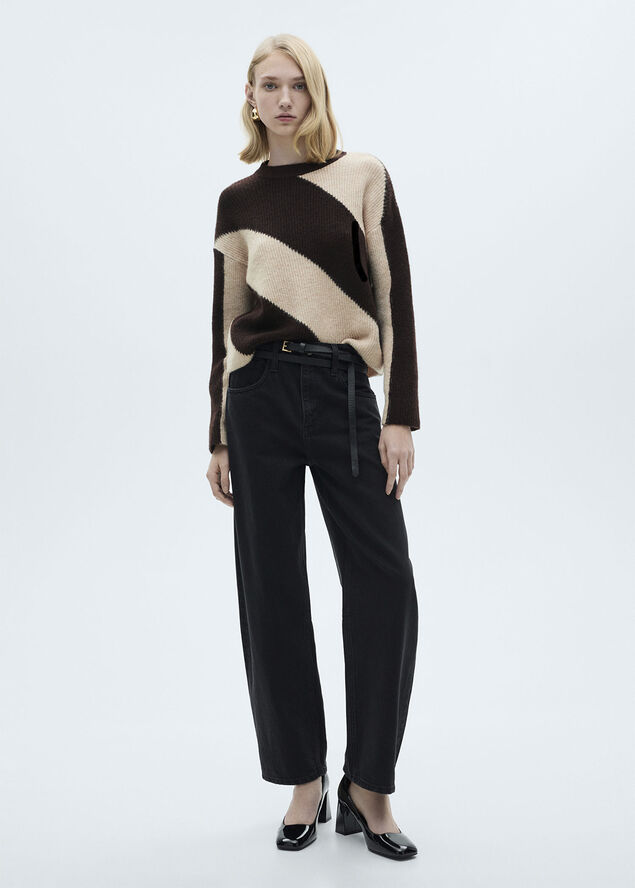 MANGO Round-neck striped sweater Medium brown