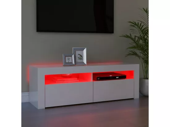 Meuble TV avec lumières LED blanc brillant 120x35x40 cm