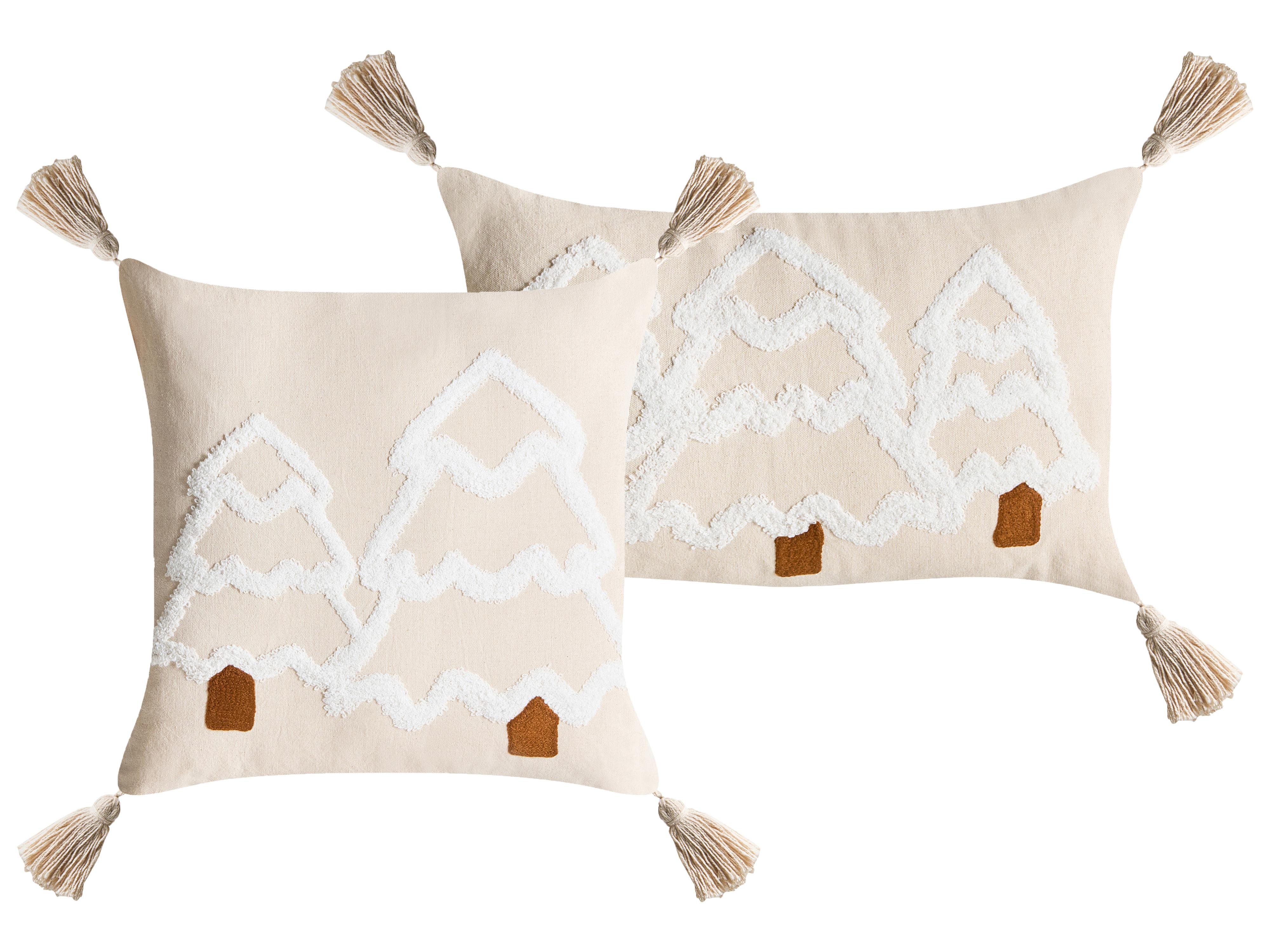 Set van 2 sierkussens INTSIA Katoen 30 x 50 cm 45 x 45 cm Lichtbeige kerstmotief