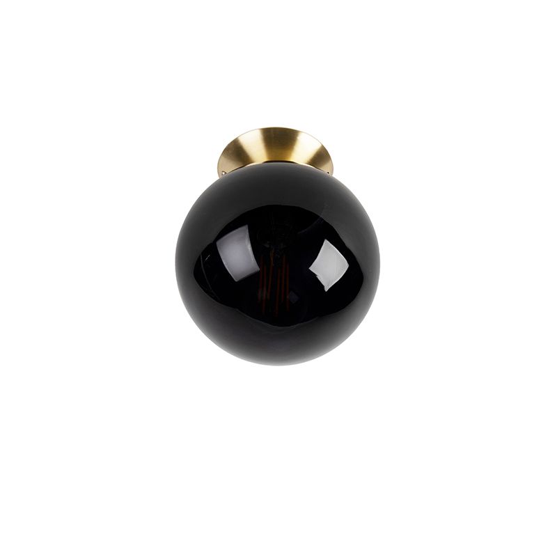 Art deco plafondlamp messing met zwart glas - Pallon