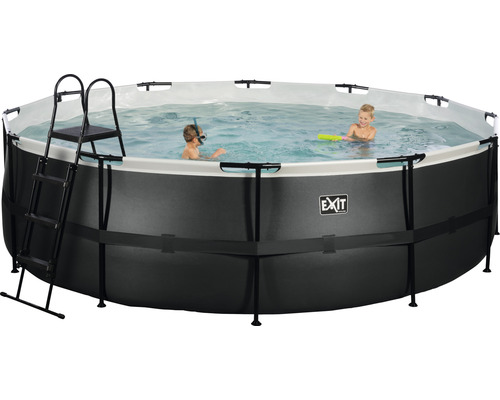 Opbouwzwembadset EXIT BlackLeather Style rond Ø 488x122 cm incl. zandfiltersysteem & ladder zwart