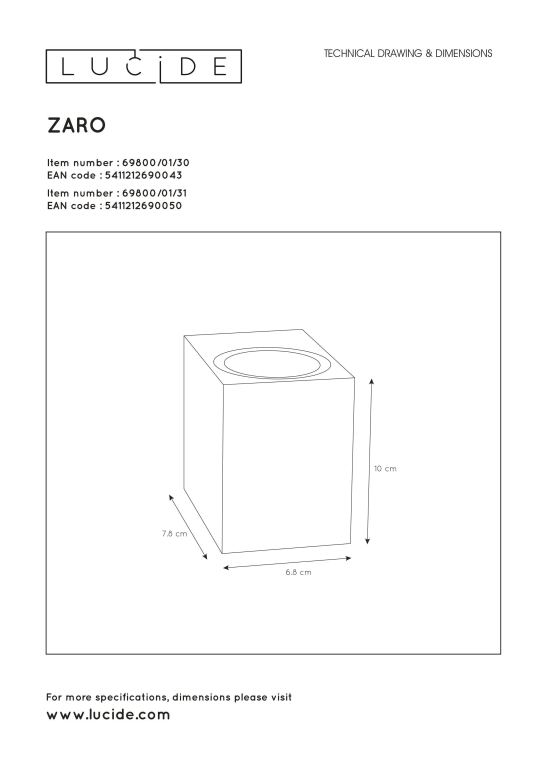 Lucide Zaro 2 wandlamp buiten IP44 vierkant wit