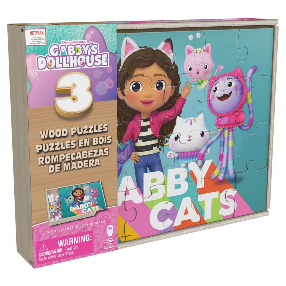 Dreamworks Gabby's Puppenhaus Holzpuzzle 3er-Pack und Aufbewahrungsschale