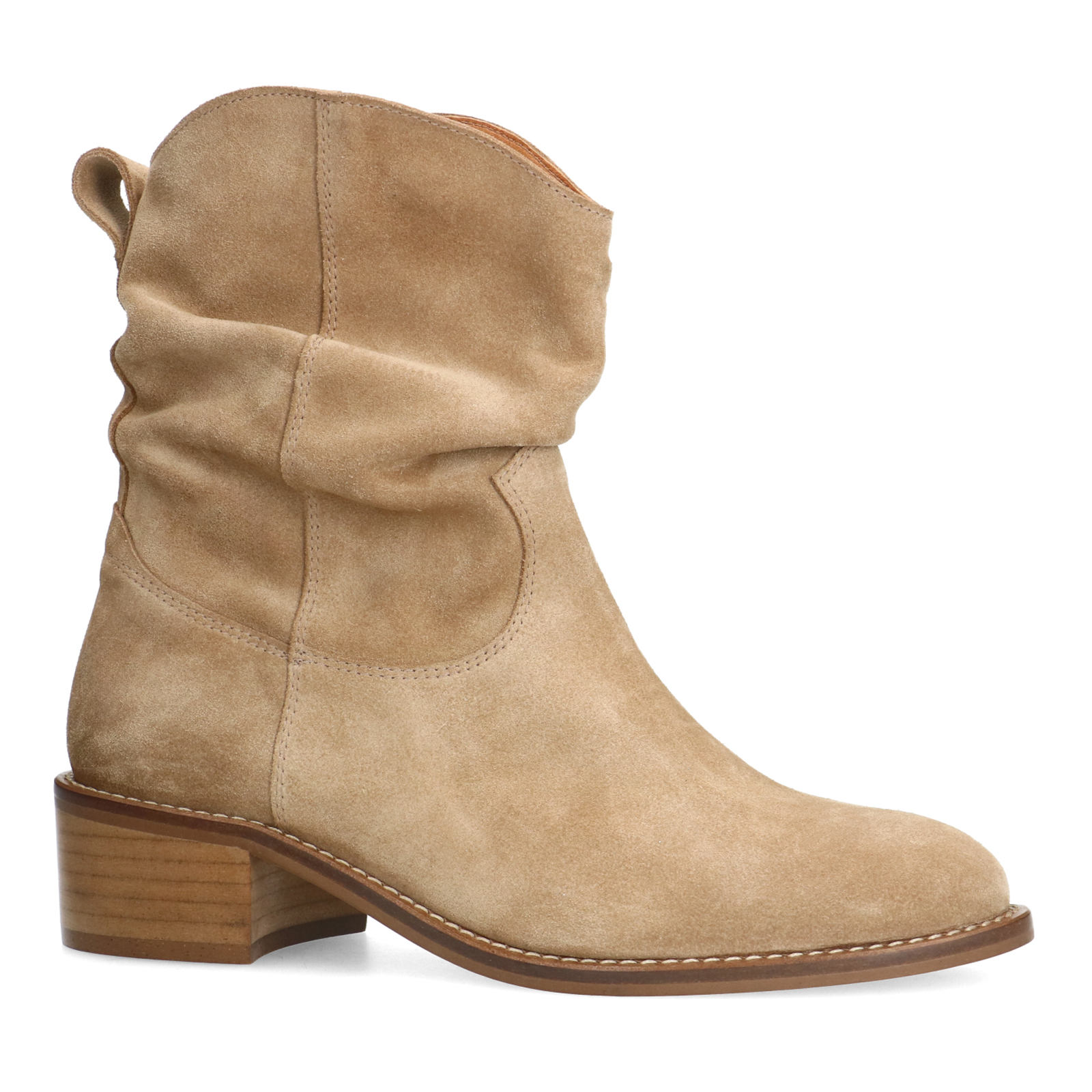 Beige suède enkellaarsjes met hak
