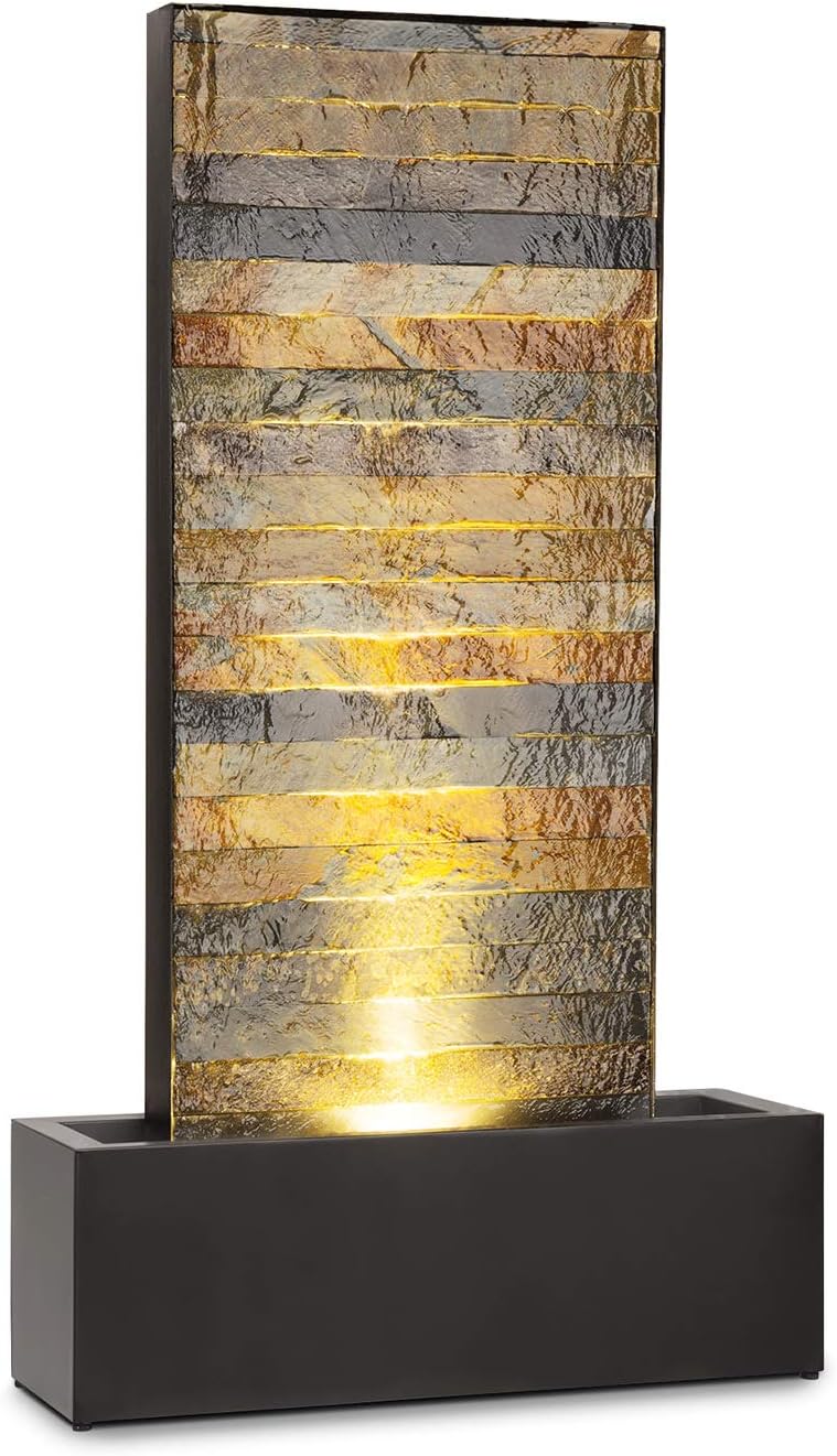 blumfeldt Raincastle Gartenbrunnen für drinnen und draußen Allround Edition - stetiger Wasserumlauf, extralanges 10 m Netzkabel, 12 LEDs, 8 W Pumpe, Schutzart: IPX8, 10 kg, Graphitgrau