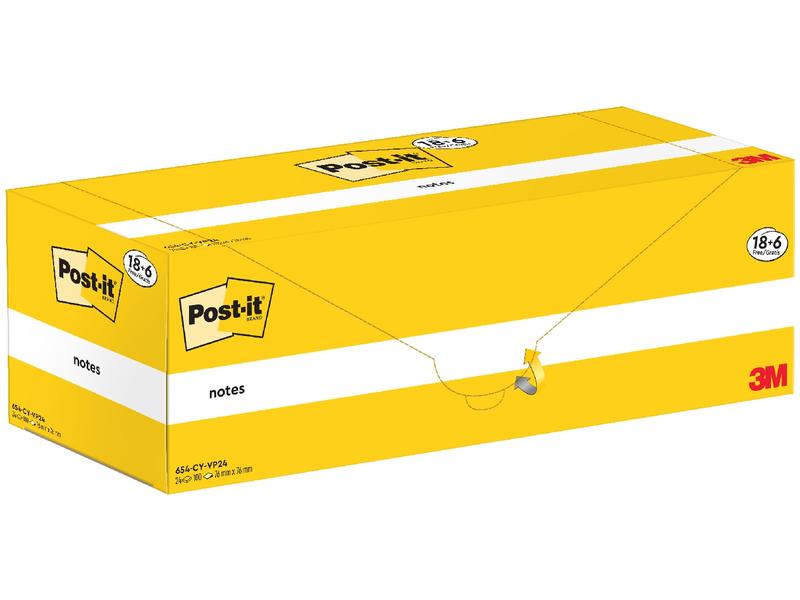 Post-it Notizzettel 3M, 76 x 76 mm, 18 6 Blöcke, Gelb Haftnotizen