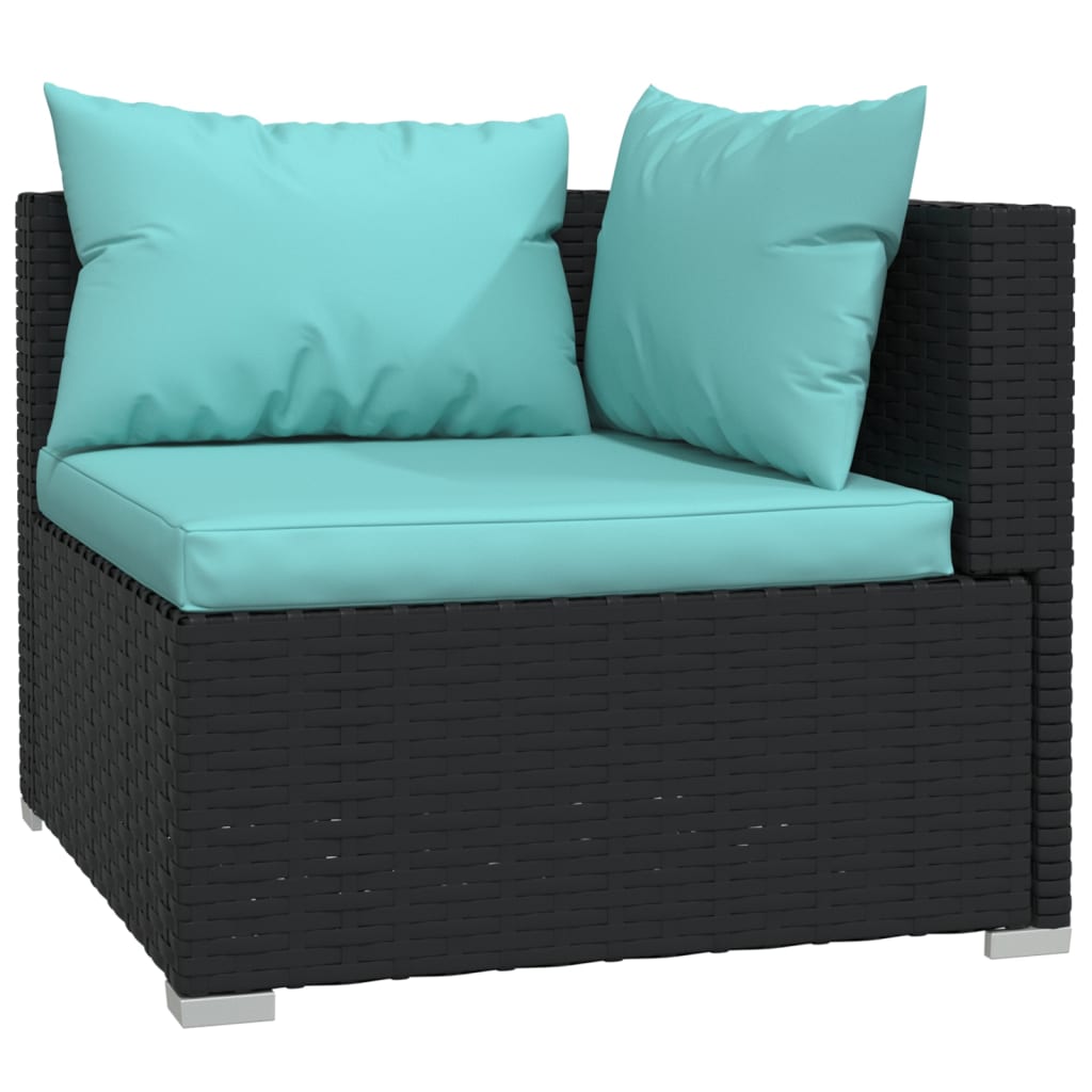 Salon de jardin meuble d'extérieur ensemble de mobilier 7 pièces avec coussins noir résine tressée