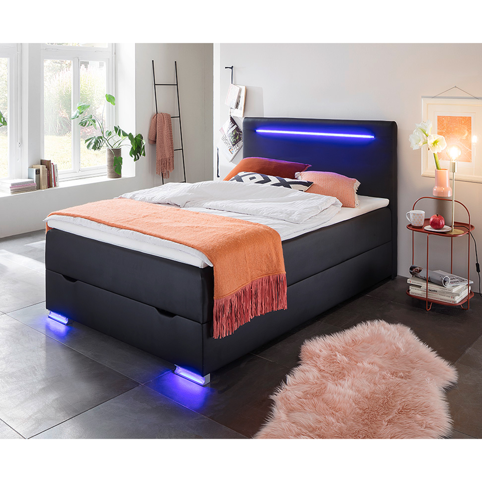 Boxspringbett - schwarz - H2 - Bettkasten - 140x200 cm