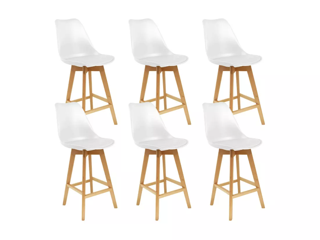 PARSA - Lot de 6 Chaises Hautes Blanches et Pieds Bois