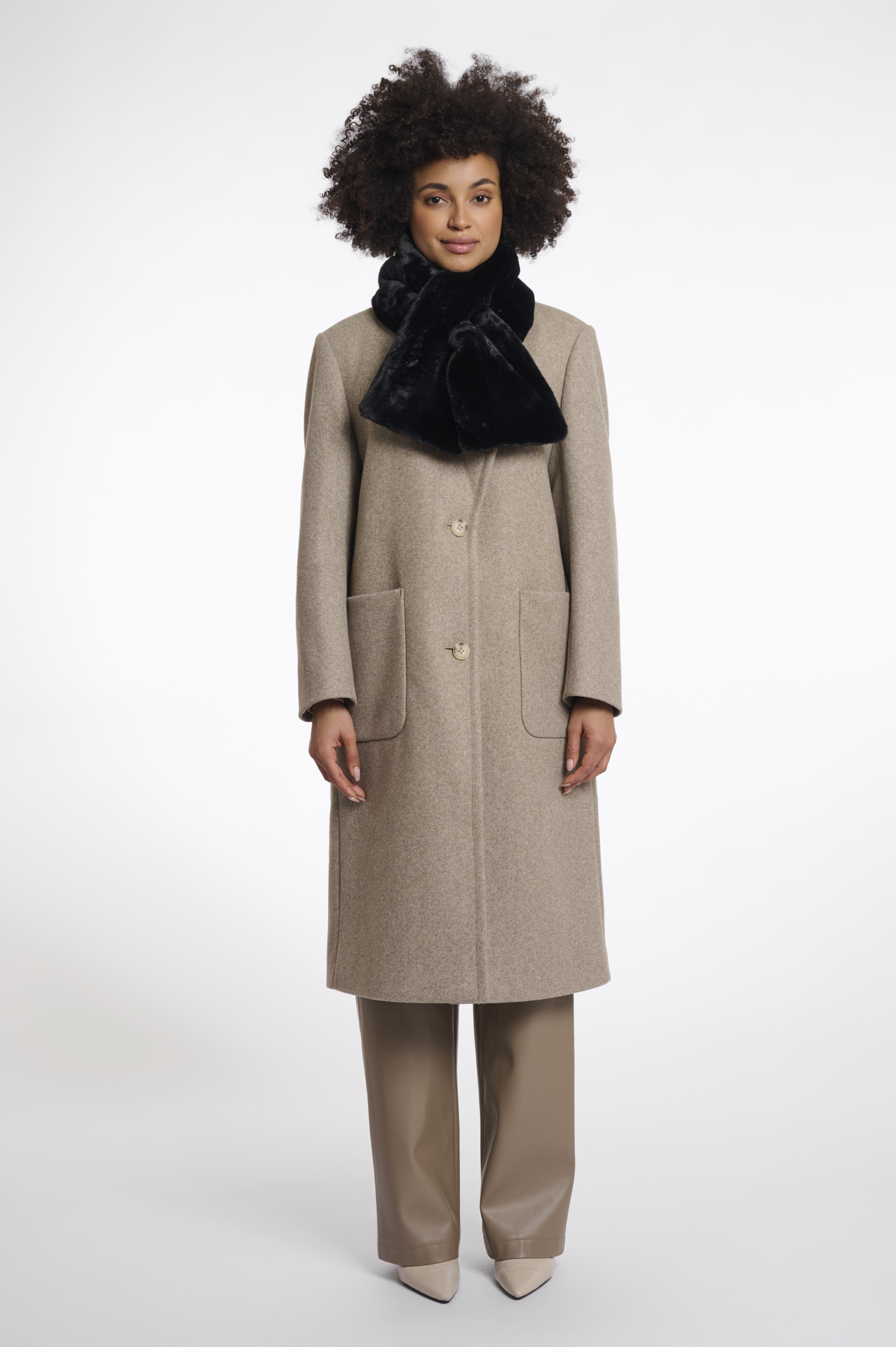 Rino & Pelle - Stip Faux Fur Scarf - Black
