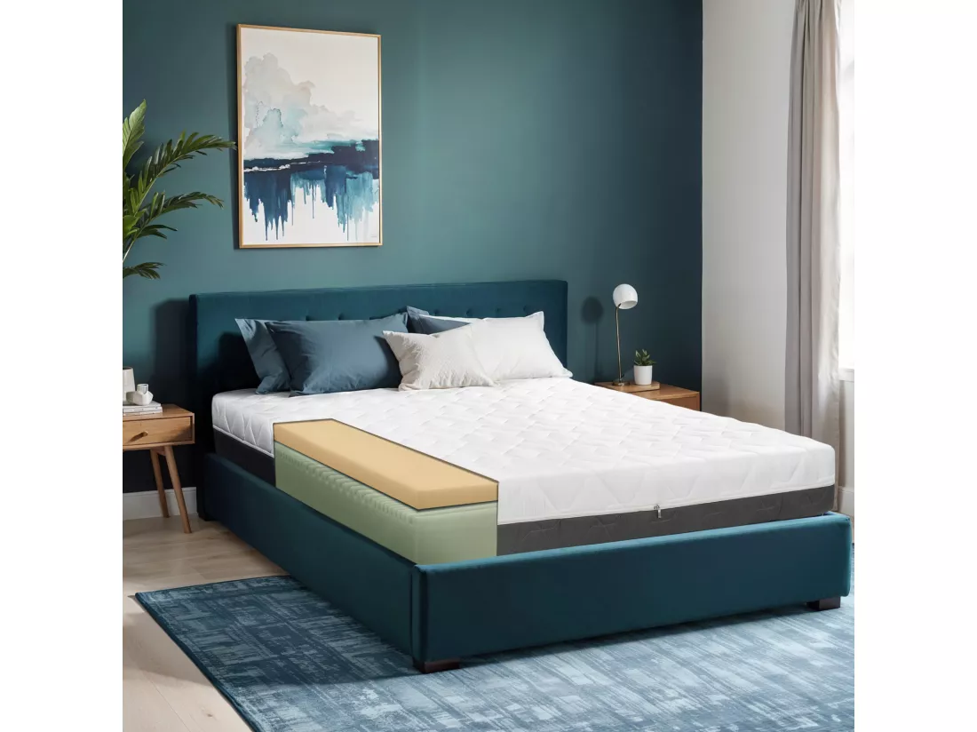 TANHK Matelas double couche à mémoire de forme 180x200, 20cm, Moelleux, Hypoallergénique, Housse amovible, Fabriquée en Italie