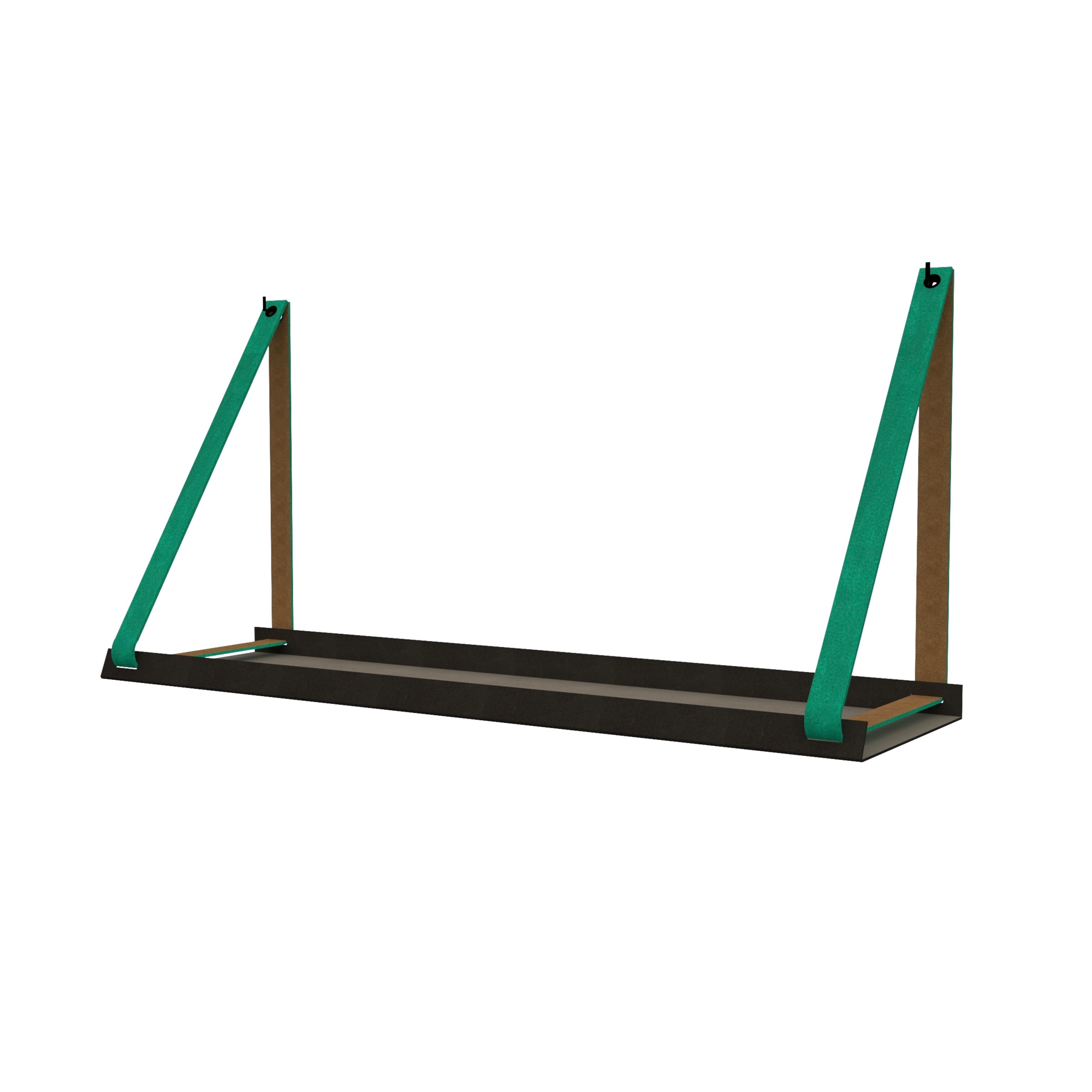 Stalen wandplank 98x20cm - incl. leren plankdragers Stalen wandplank met leren plankdragers - Zeegroen