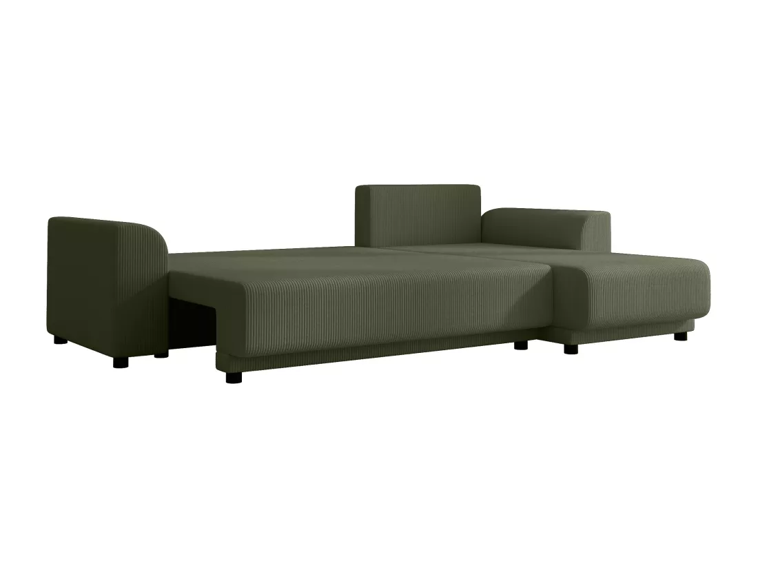 Canapé d'angle convertible et réversible en velours côtelé vert kaki NESSARO