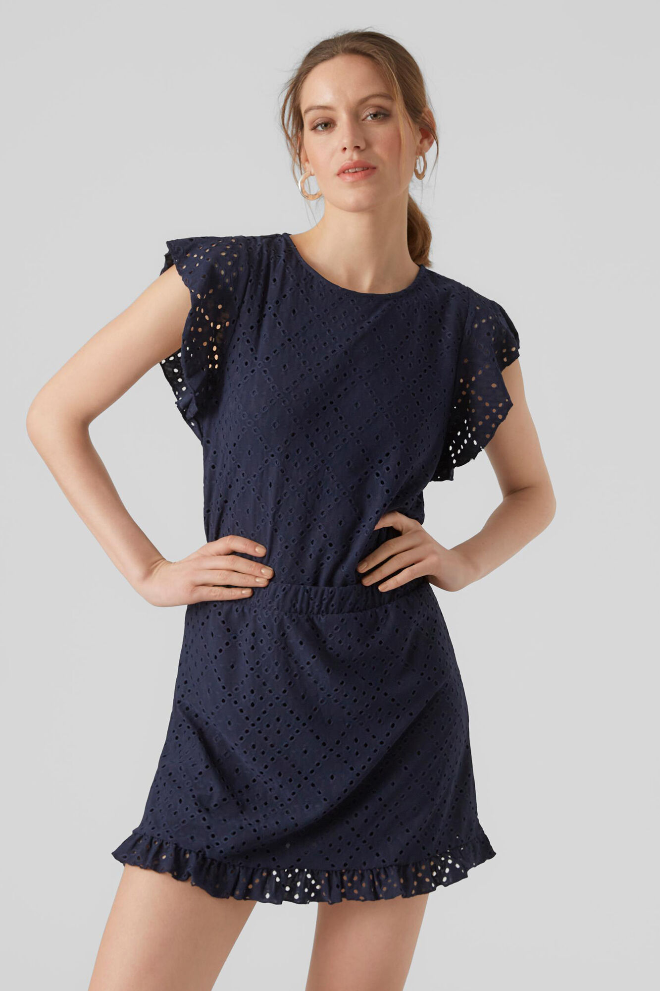 Blusa feminina vazada com mangas franzidas - Azul marinho