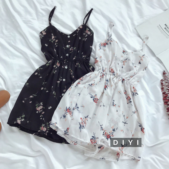 DIYI - Chiffon romper met spaghettibandjes en bloemenprint