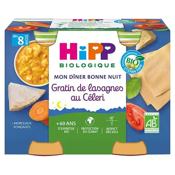 Hipp Organic My Goodnight Dinner Bowl Gratinado de Aipo com Lasanha +8m Pacote com 2 x 190g