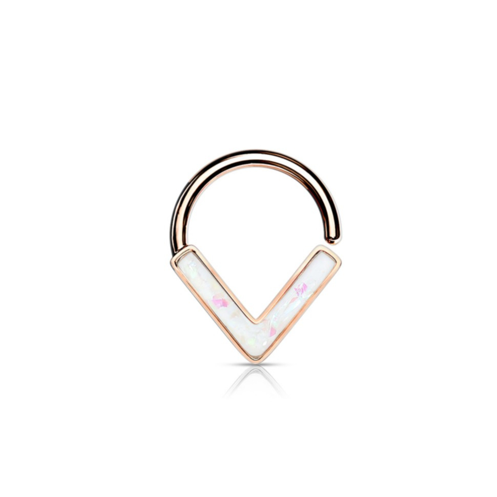 (8mm) Daith / Tragus / Septum 316L Chirurgenstahl Mehrzweck Piercing Ring Glitzer Chevron - Roségold / Weiss