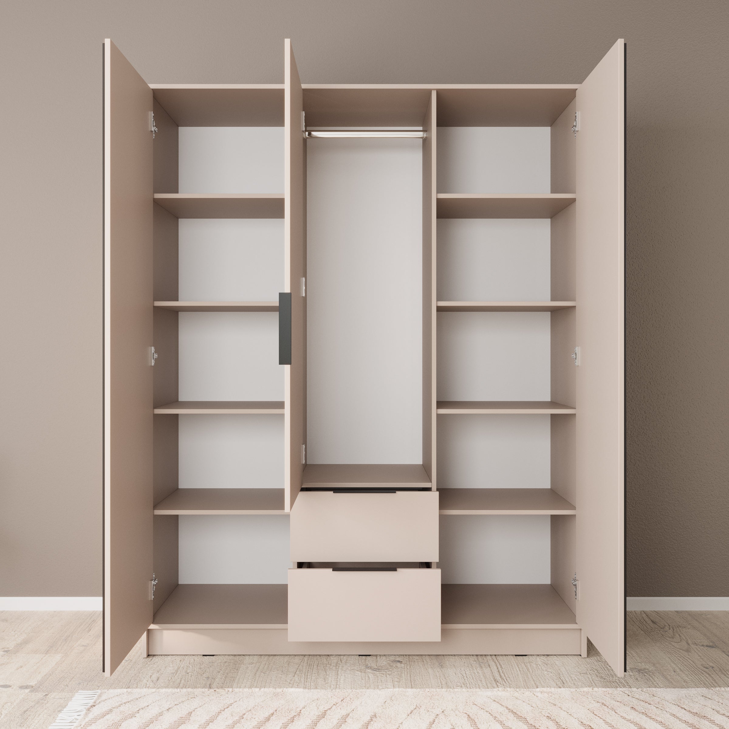 Nairobi - Kledingkast 3-deurs - Beige/zwart - 155x51x200 cm