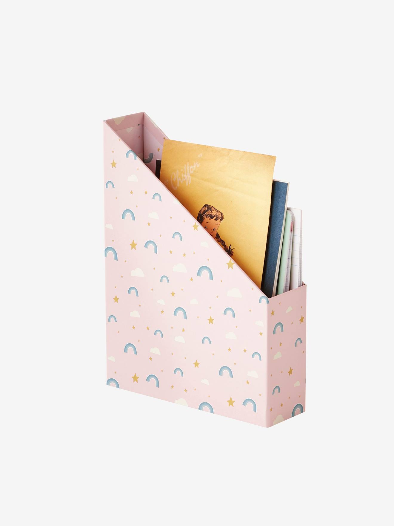 Conjunto organizador de mesa tamanho médio com estampa de arco-íris rosa