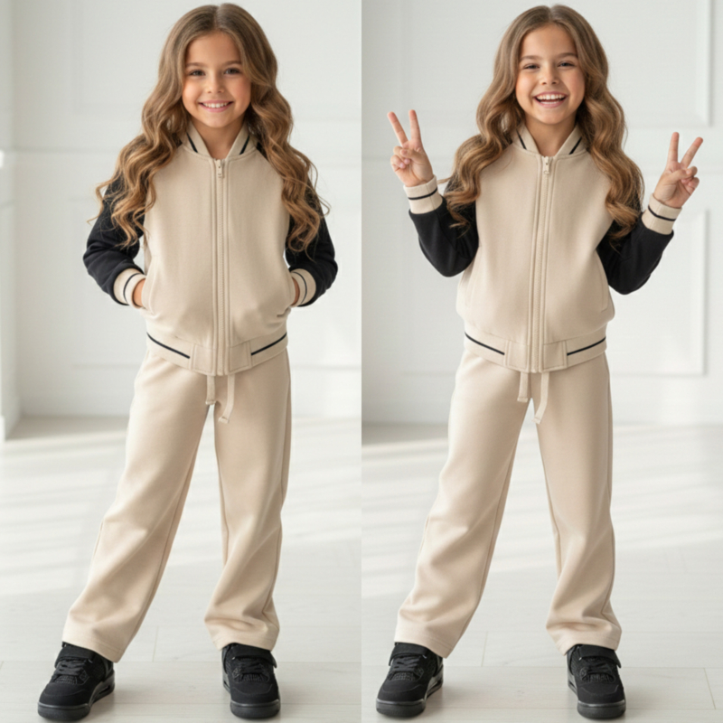 Soft Bomber Tracksuit Set – Beige