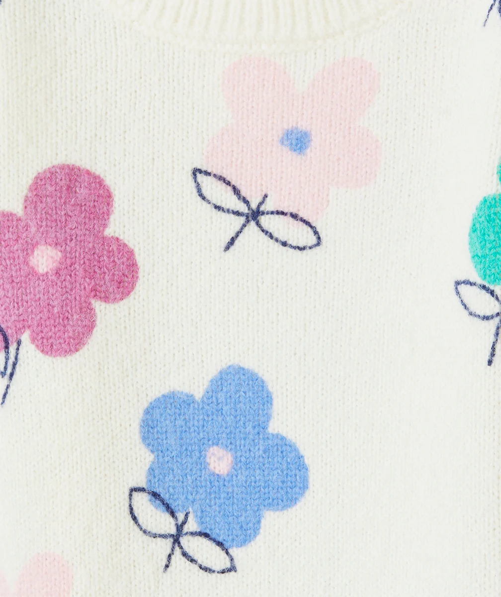PULL EN TRICOT MANCHES LONGUES BÉBÉ FILLE ÉCRU AVEC IMPRIMÉ FLEURS