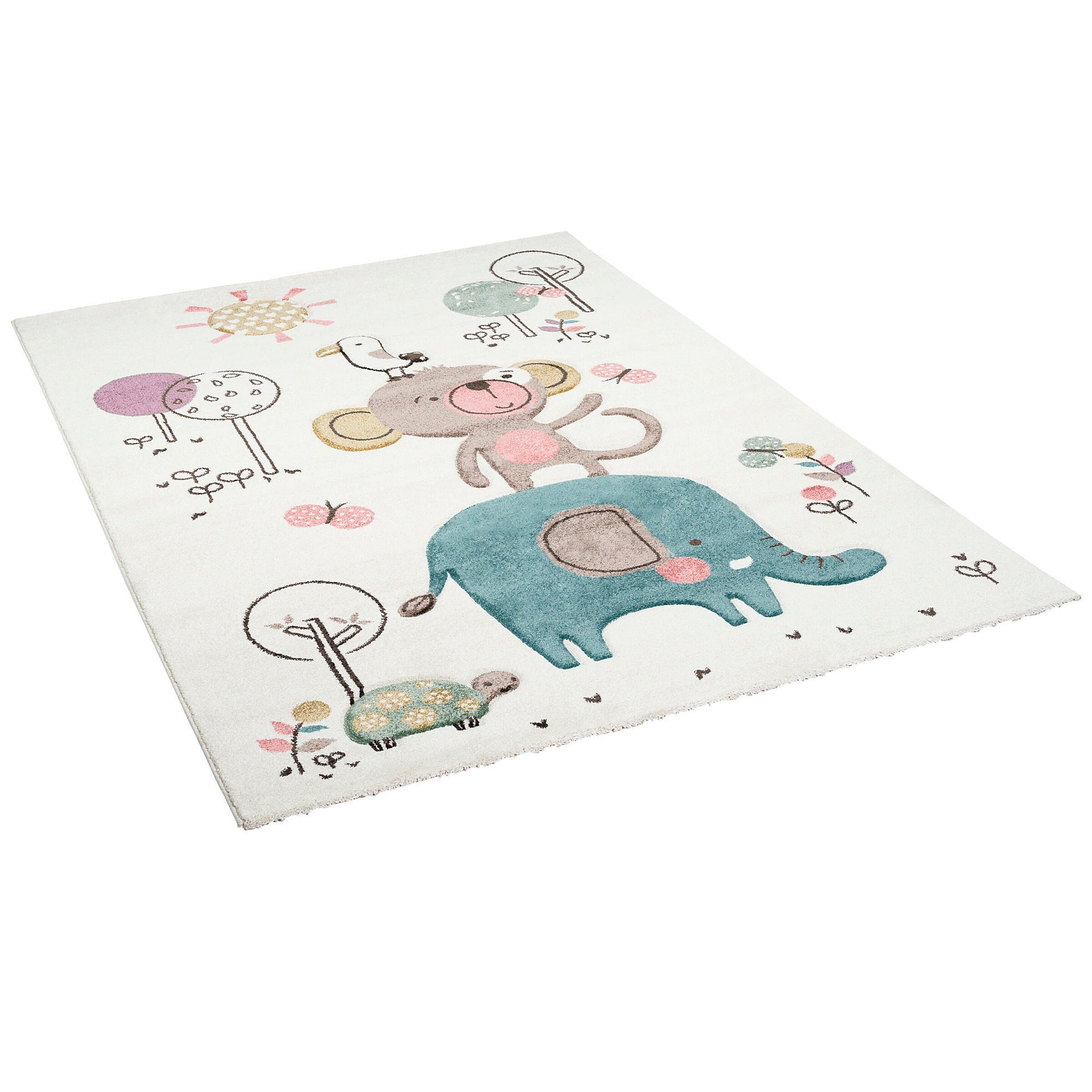 Pergamon Kinder Teppich Maui Kids Lustige Tiere Bunt Creme - 120x170 cm