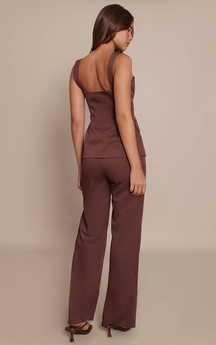 Chocolat Pantalon À Détails De Coutures Prune Foncé